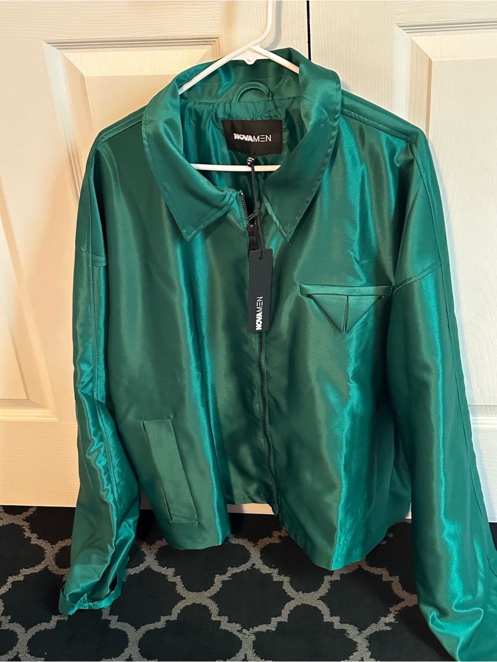 Men's Satin Emerald Green Zip Jacket